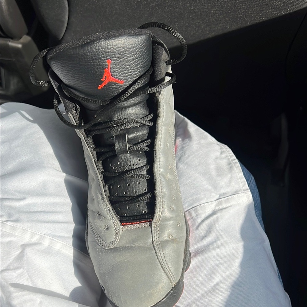 Jordan Men's Black and Gray Sneakers with Red Accents